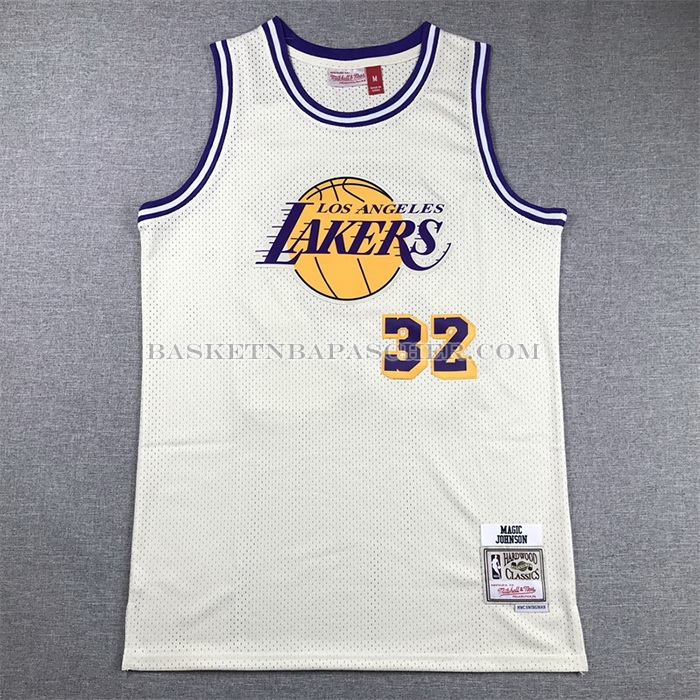 Maillot Los Angeles Lakers Magic Johnson NO 32 Mitchell & Ness Chainstitch Creme